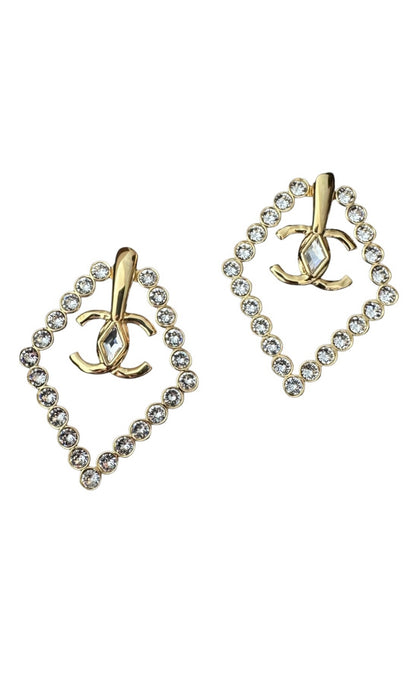 Chanel Crystal Logo Earrings