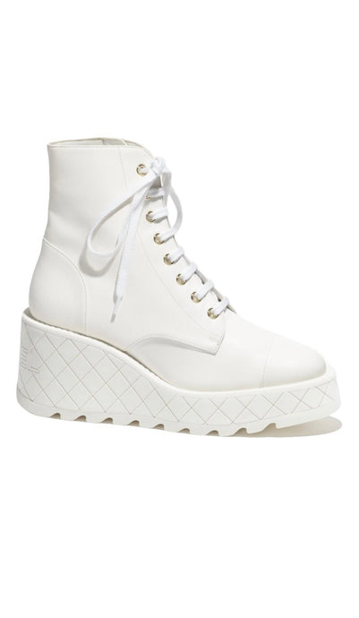 Chanel White Leather Boot Sneakers in Size 40