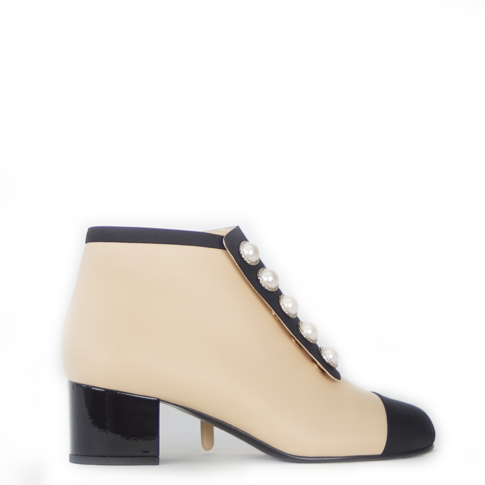 CHANEL Leather Ankle Boots Pearl Accent US 7.5 CHANEL Shoes