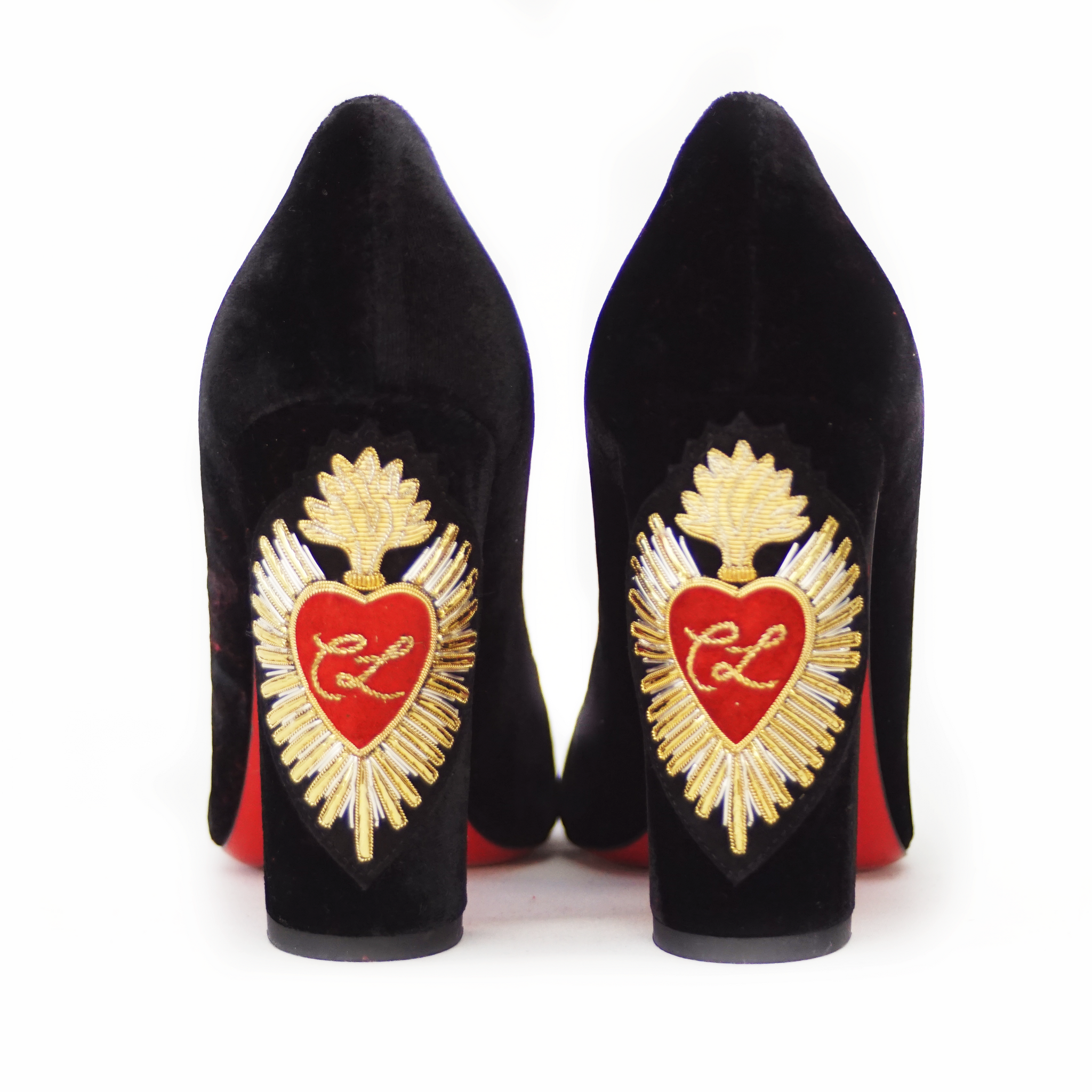 Christian Louboutin Embroidered Black Pumps in size 37.5 Lou s Closet