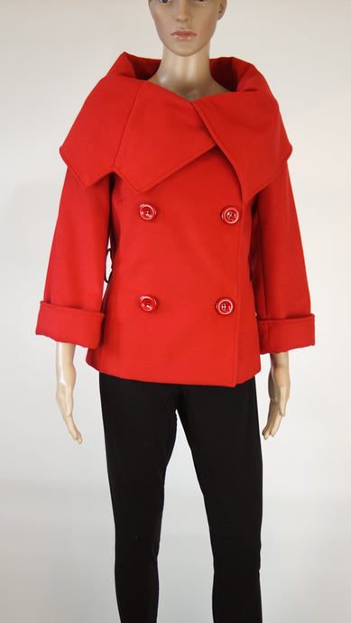 Sandro Ferrone short red coat in size FR 40 - Lou's Closet