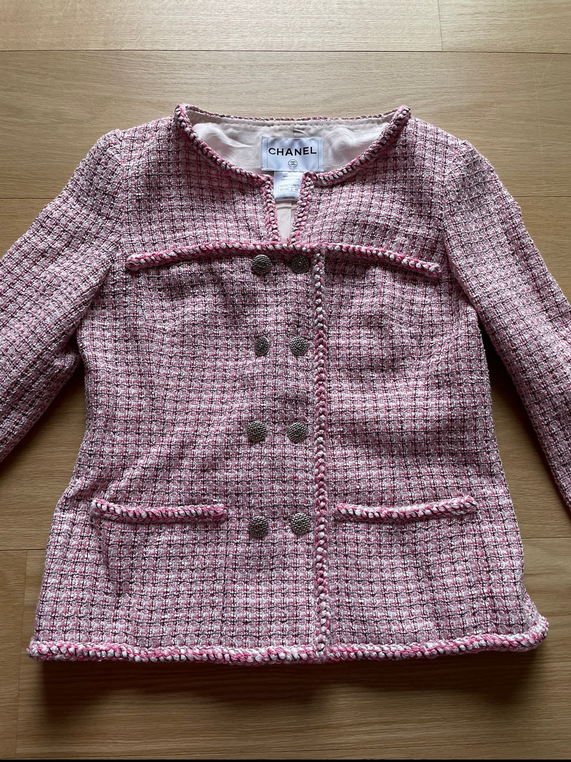 Chanel Pink Tweed Jacket in Size 42 FR