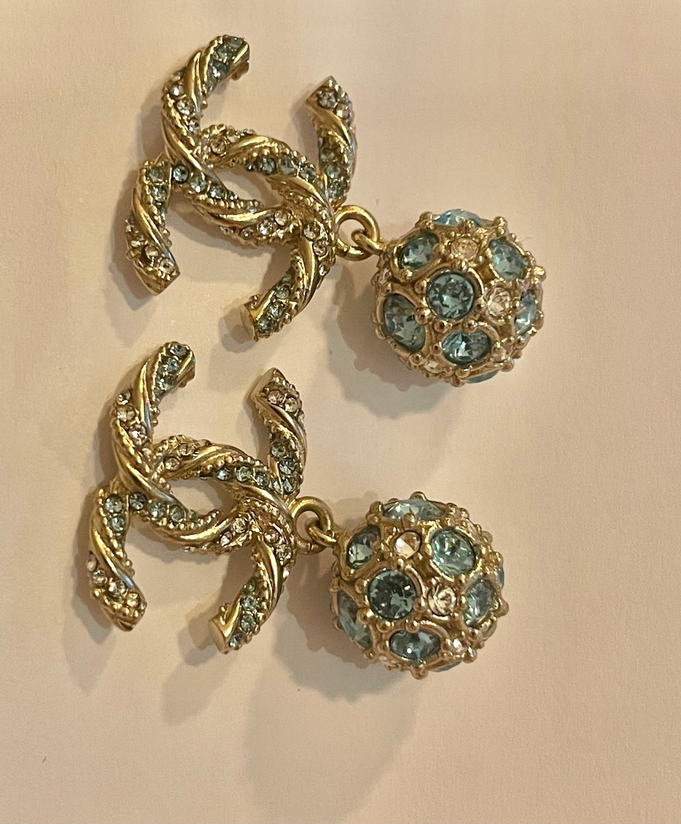 Chanel Drop Earrings With Blue Crystals