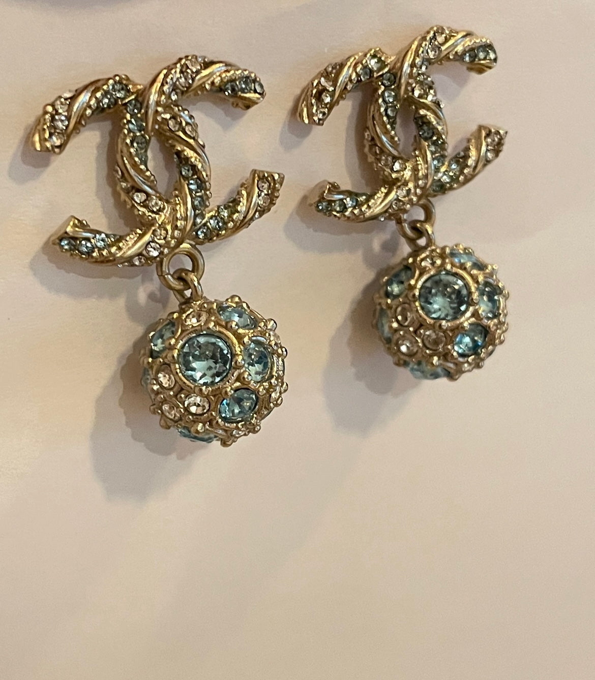 Chanel Drop Earrings With Blue Crystals - Lou's Closet