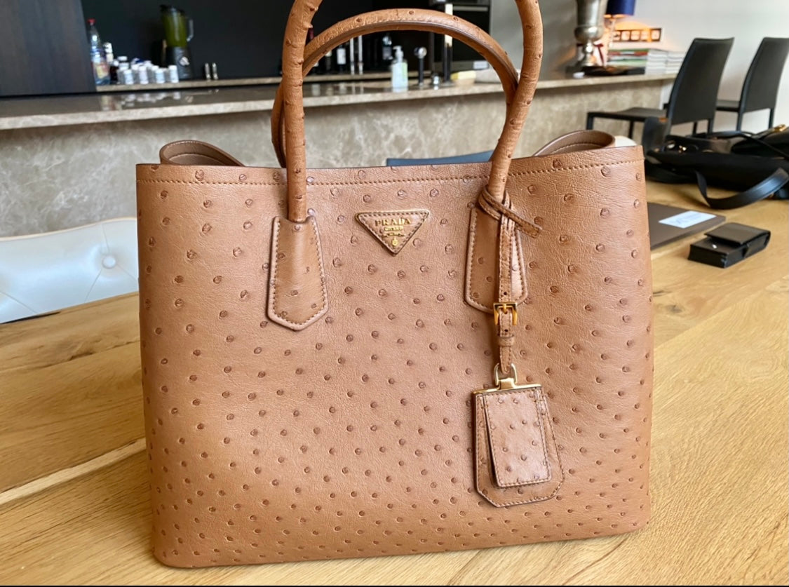 Prada Double Tote Bag in Ostrich Leather