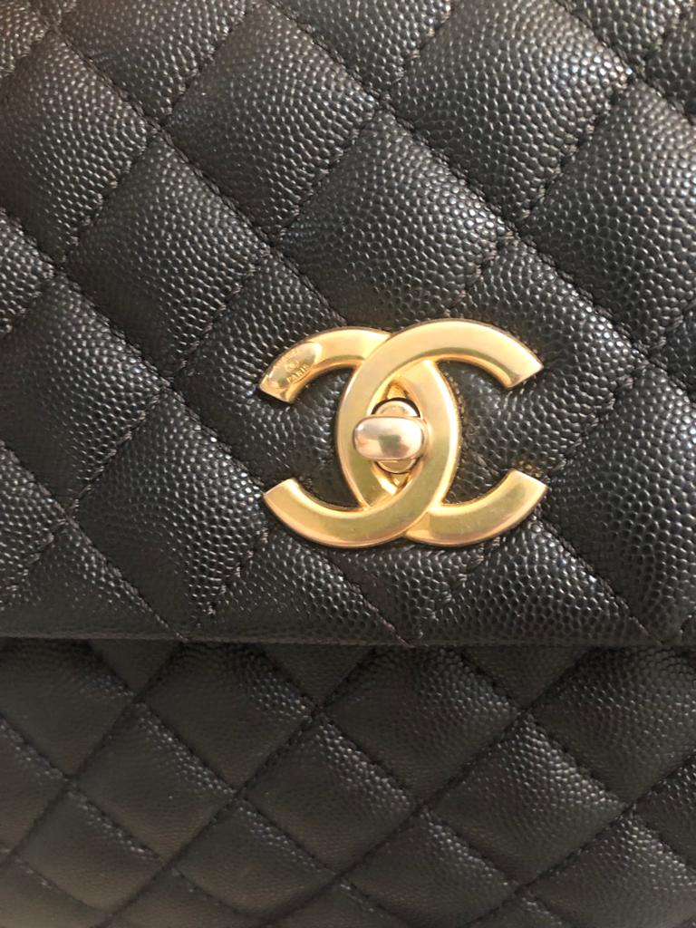 Chanel Coco Handle Xxs Chain Shoulder Bag Caviar Black Gold