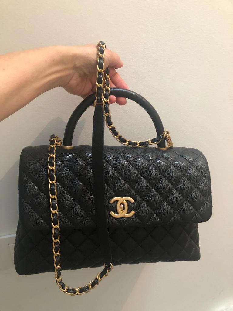 Chanel Maxi Coco Handle Black Caviar Leather Finishing - Lou's Closet