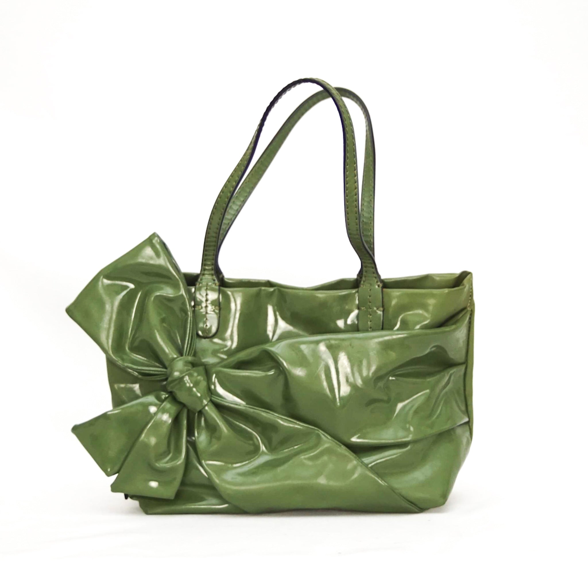 Valentino Garavani Medium Green Varnished Bow Shoulder Bag - Lou's Closet